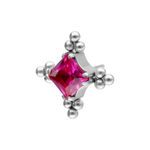 Adorno de piercing plateado con cristal rojo cuadrado y bolas plateadas