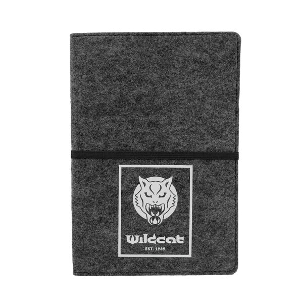 Taccuino grigio in feltro con logo Wildcat e fascia elastica