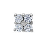 Accessorio in cristallo color argento con quattro cristalli chiari su sfondo bianco