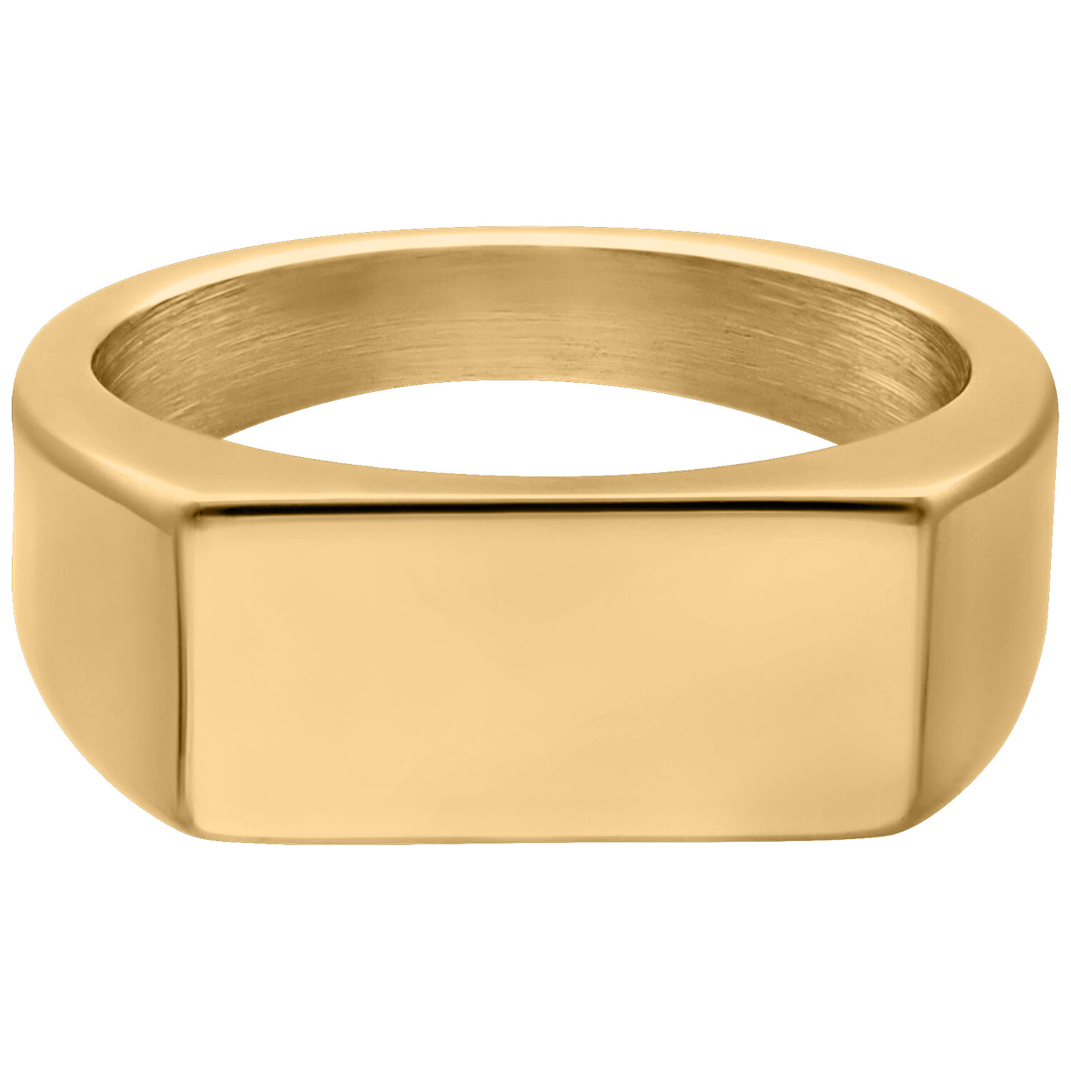 Goldener Siegelring 17,0 mm von Wildcat Rechteckiger goldener Siegelring aus Chirurgenstahl auf weißem Hintergrund