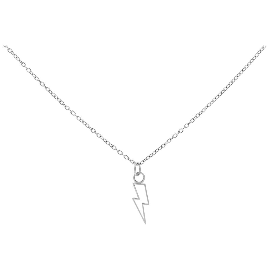 Collana Flash in argento con ciondolo a forma di fulmine su sfondo bianco