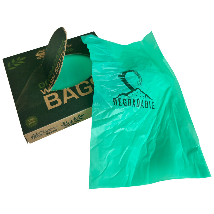 Borsa da lavaggio verde biodegradabile con confezione