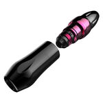 Máquina de tatuaje Xion Pen rosa de aluminio sobre fondo blanco