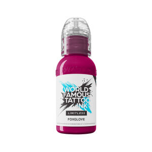 Inchiostro per tatuaggi rosa in bottiglia da 30 ml su sfondo bianco