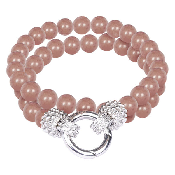 Pulsera beige de acero quirúrgico con doble fila de perlas y cierre plateado