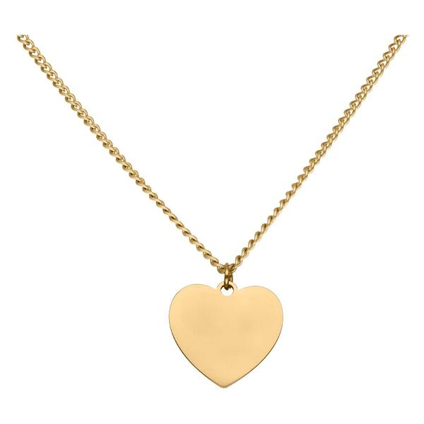 Collar de oro con colgante de corazón grabable sobre fondo blanco