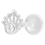 Piercing Labret argentato con cristallo su sfondo bianco