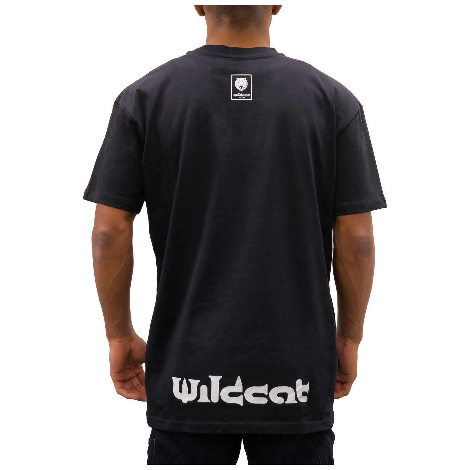 Schwarzes Oversized T-Shirt von Wildcat, Rückansicht, aus Baumwolle