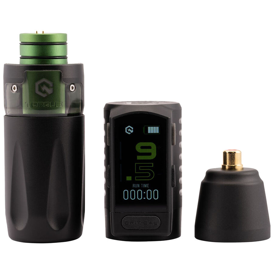 Set di macchine per tatuaggi Critical Torque 3.5 nero con accento verde su sfondo bianco