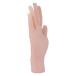 Mano de silicona beige en posición vertical sobre fondo blanco