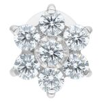 Labret de plata con adorno de flores de cristales claros sobre fondo blanco