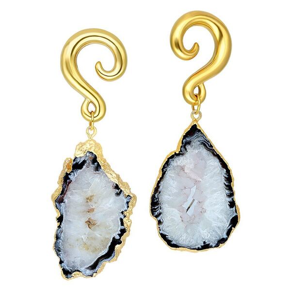 Indian Agate Stone Dangle Ear Weights - Golden Metal