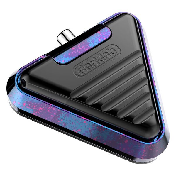 Delta Footswitch en forma triangular, negro con acentos rosa-azules, aluminio
