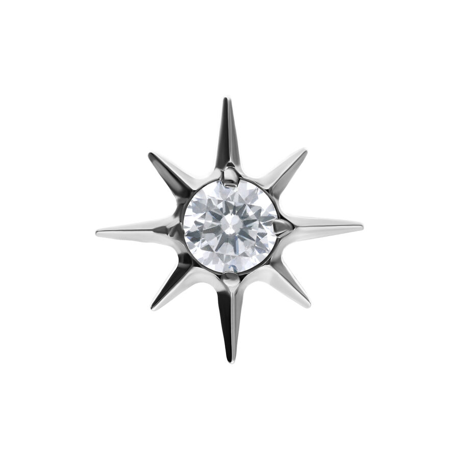 Punta a forma di stella in argento con cristallo chiaro su sfondo bianco