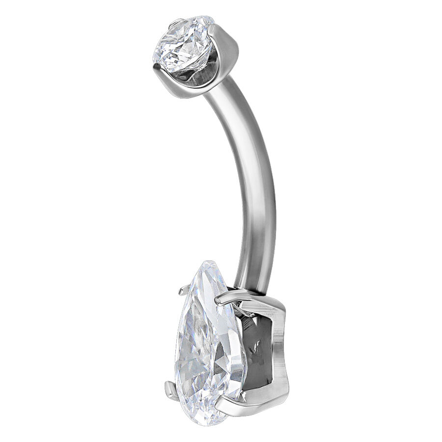 Banana Bell in argento con cristallo chiaro, lunghezza 10 mm, su sfondo bianco