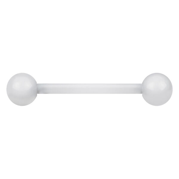 BioPlast® Clear Micro Barbell, 1,2 mm Klares Micro Barbell aus Bioplast mit zwei Kugeln, auf weißem Hintergrund