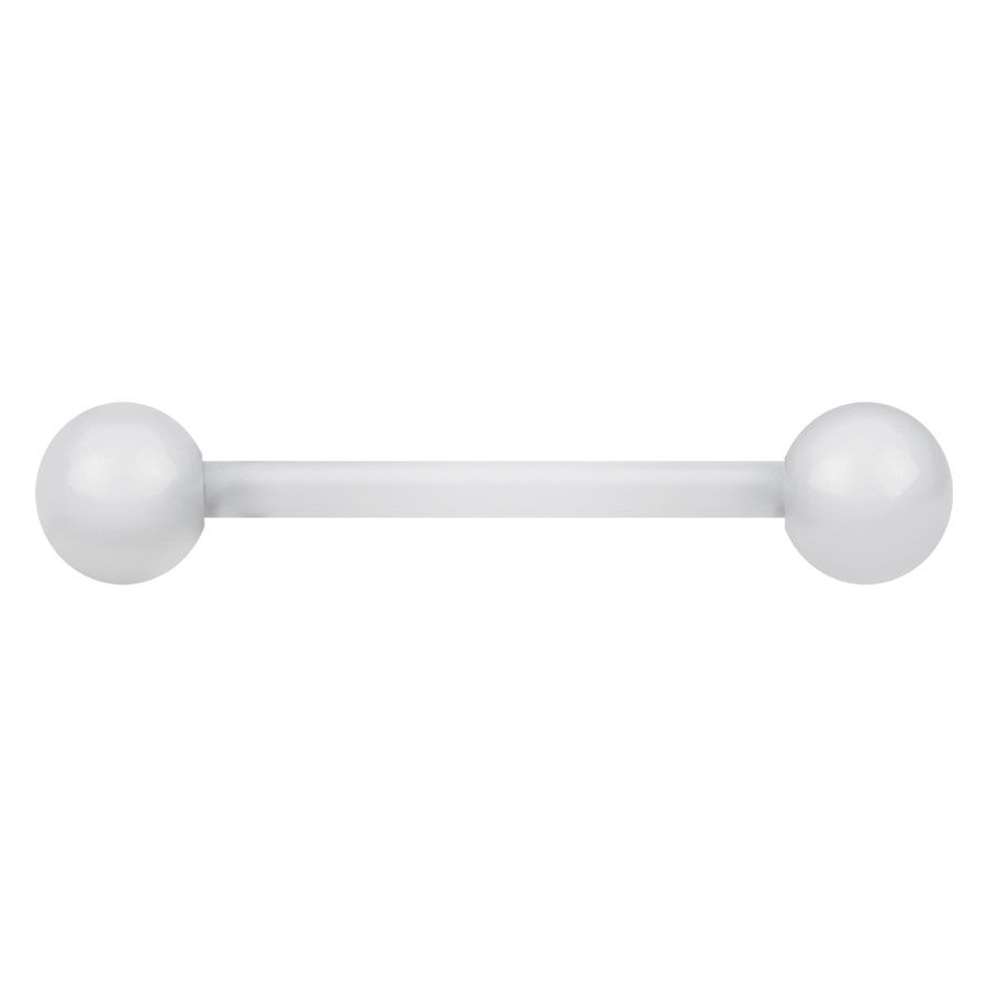 Klares Micro Barbell aus Bioplast mit zwei Kugeln, auf weißem Hintergrund
