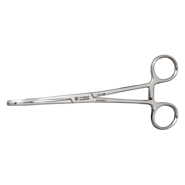 Pinza per piercing in acciaio inox argento su sfondo bianco
