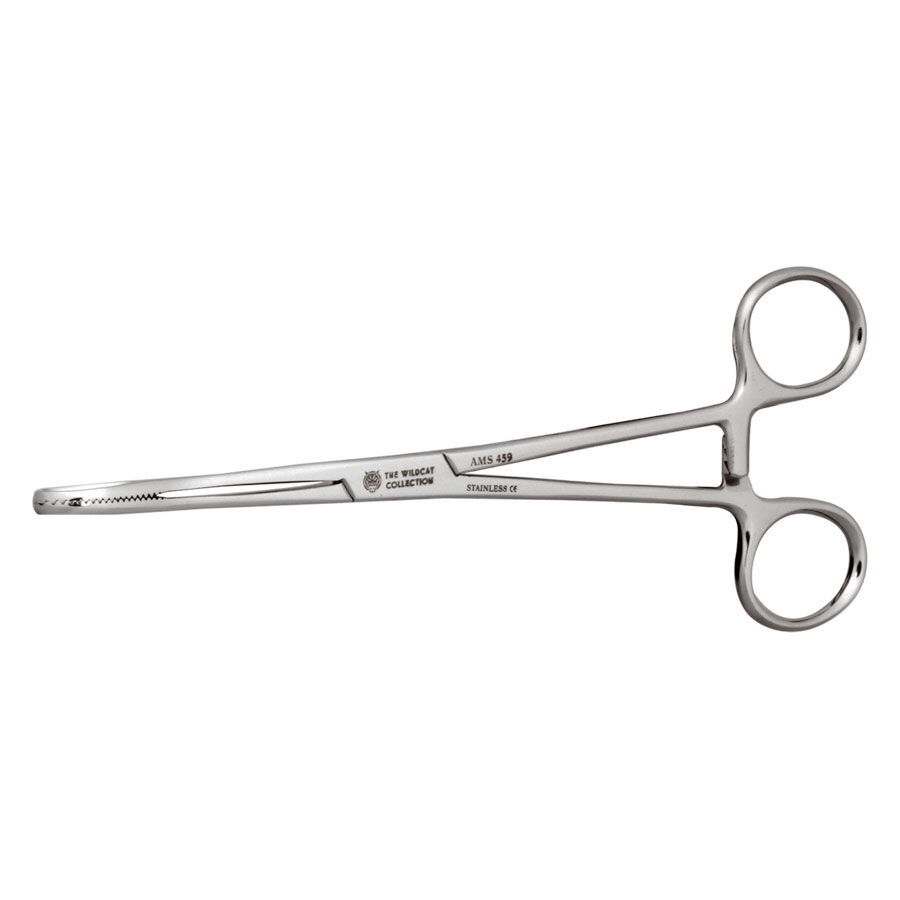 Pinza per piercing in acciaio inox argento su sfondo bianco