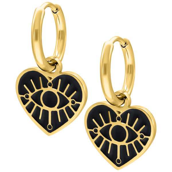Aros dorados con colgante de corazón y motivo de ojo, brillantes