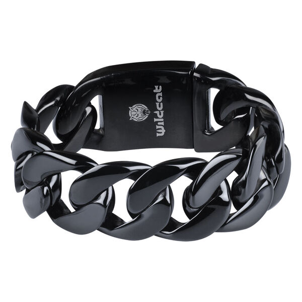Pulsera negra trenzada de acero quirúrgico, longitud 190 mm, sobre fondo blanco