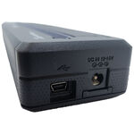 Stampante termica A4 nera con connessione USB e DC, primo piano