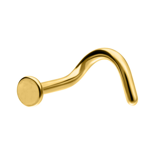 Piercing nasal dorado Basic Disc de titanio sobre fondo blanco