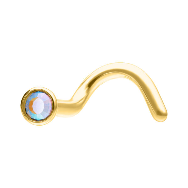 Piercing nasal dorado con brillante cristal Aurora Boreale sobre fondo blanco