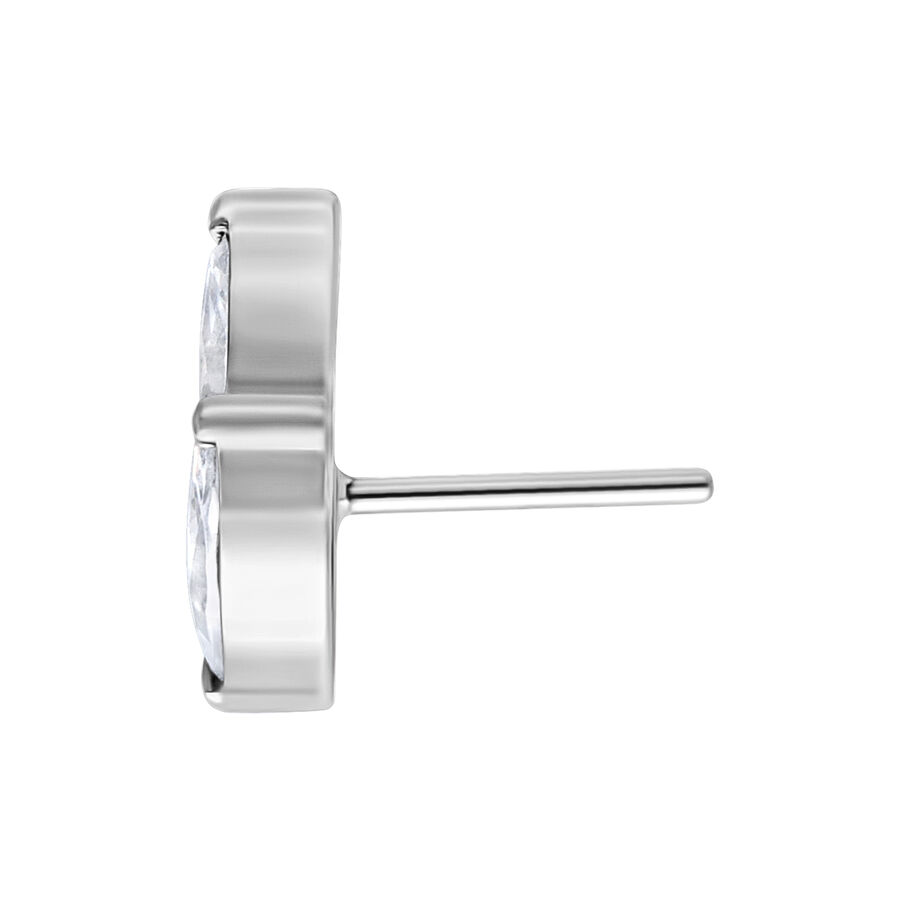 Inserto in metallo argentato con design ovale e cristallo su sfondo bianco