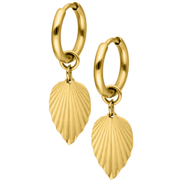 Riffled Leaf Hoops Pair - Golden Metal