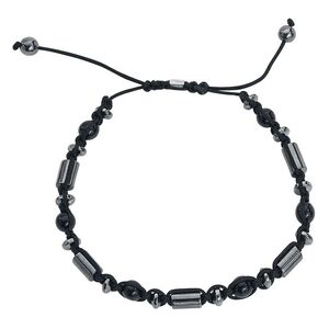 Schwarzes Unisex-Armband aus Nylon und Stein Schwarzes Armband aus Nylon mit Steinelementen auf weißem Hintergrund