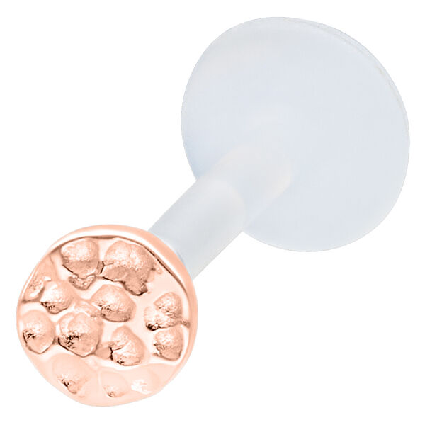 Labret ruusukultaisella, vasaroidulla pinnalla, 11mm pitkä