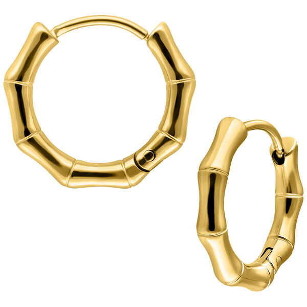 Goldene Bambus-Design Ohrringe mit Klappverschluss auf weißem Hintergrund