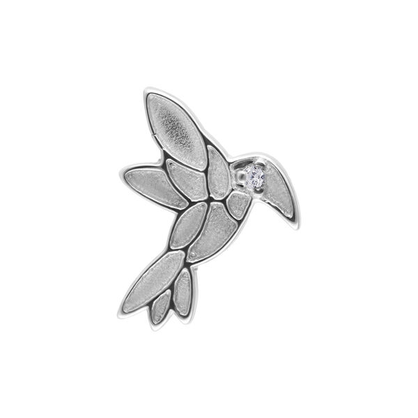 Piercing a forma di colibrì in oro bianco con zirconi