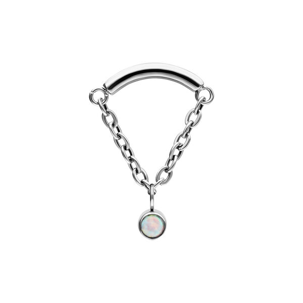 Inserto Helix piercing argento con catena e opale sintetico su sfondo bianco