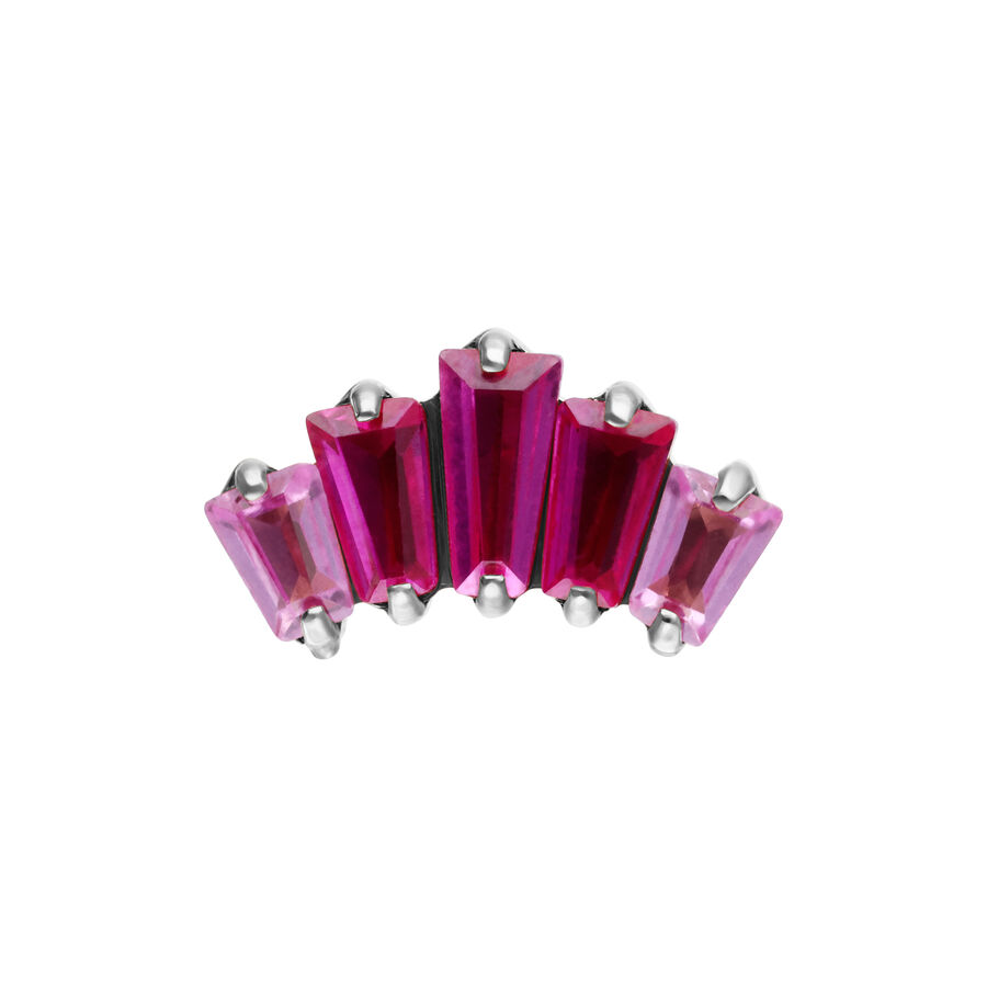 Ajuste de plata con cinco cristales baguette rojo rubí en fila