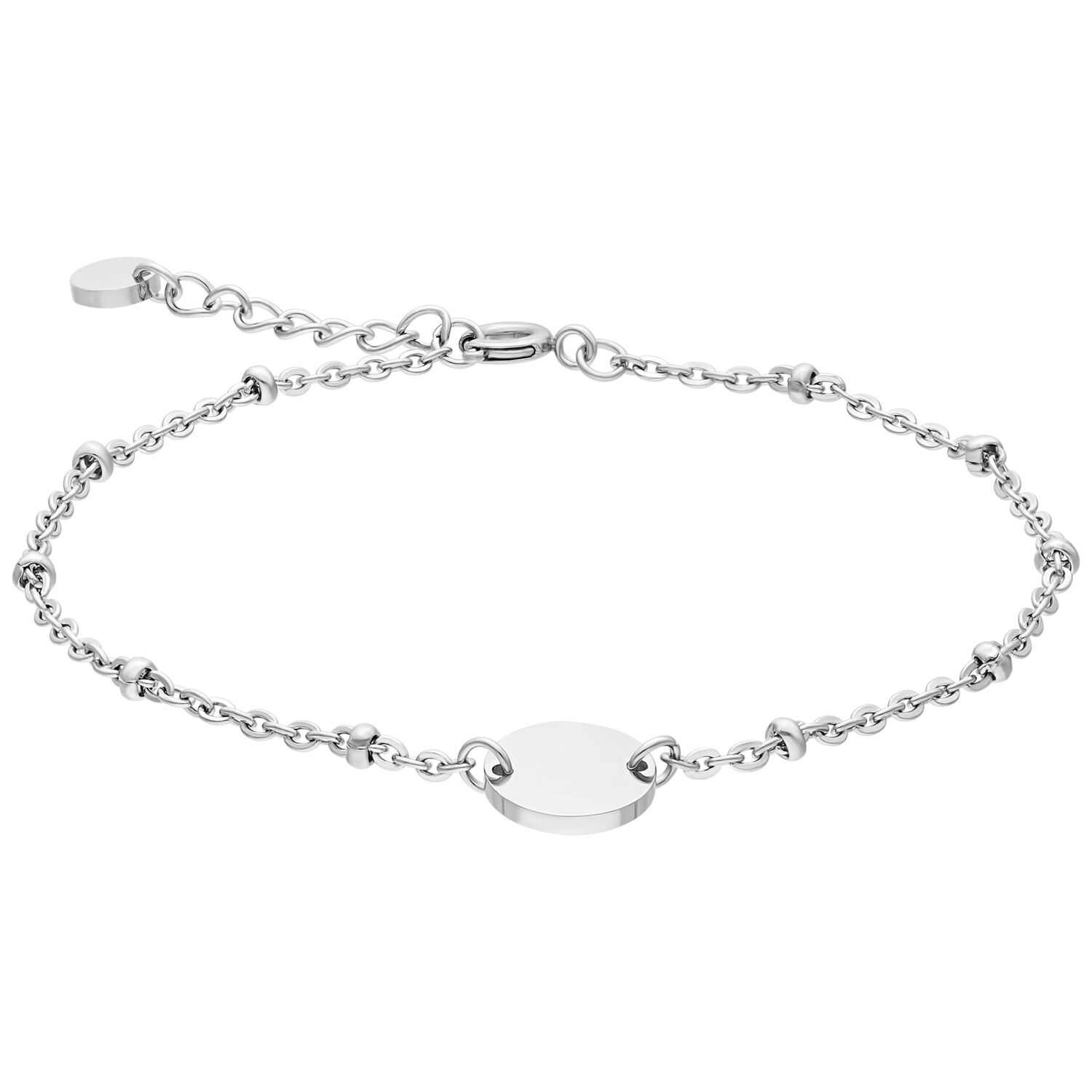 Silbernes Armband mit Perlen, gravierbar Silbernes gravierbares Armband aus Chirurgenstahl 316L auf weißem Hintergrund