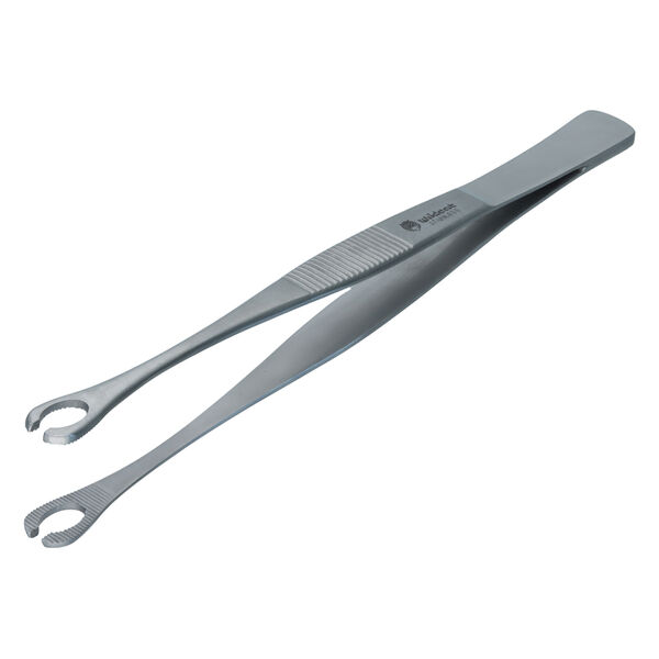 Pinzetta d'argento in acciaio inox senza chiusura su sfondo bianco
