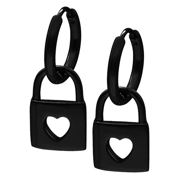 Dos aros negros en forma de candado con recorte de corazón sobre fondo blanco