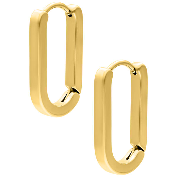 Goldene ovale Creolen mit Klappverschluss auf weißem Hintergrund