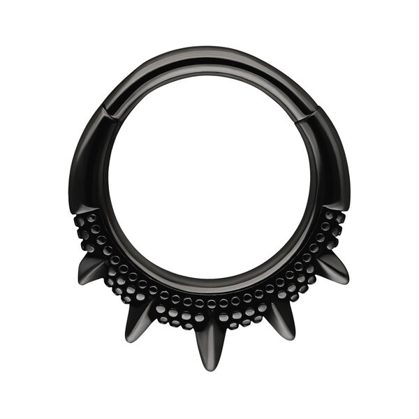 Anillo de piercing negro con picos sobre fondo blanco