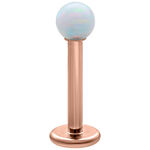 Labret mit weißem synthetischen Opal und roségoldenem Titanstab auf weißem Hintergrund