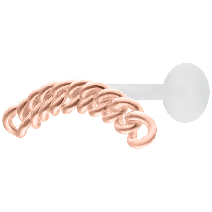 Chunky Chain Push Fit Labret ruusukultaa 5,0 mm levykoolla valkoisella taustalla