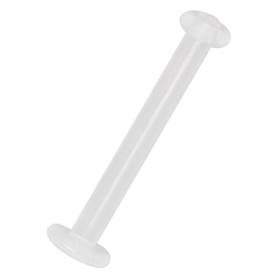 Labret trasparente in Bioplast con estremità piatte su sfondo bianco