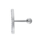 Barbell d'orecchio argento con decorazione di cristalli su sfondo bianco