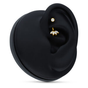 18K Gold Kristall Lily Microbananabell Goldenes Microbananabell mit Kristall-Lily in schwarzem Ohrmodell
