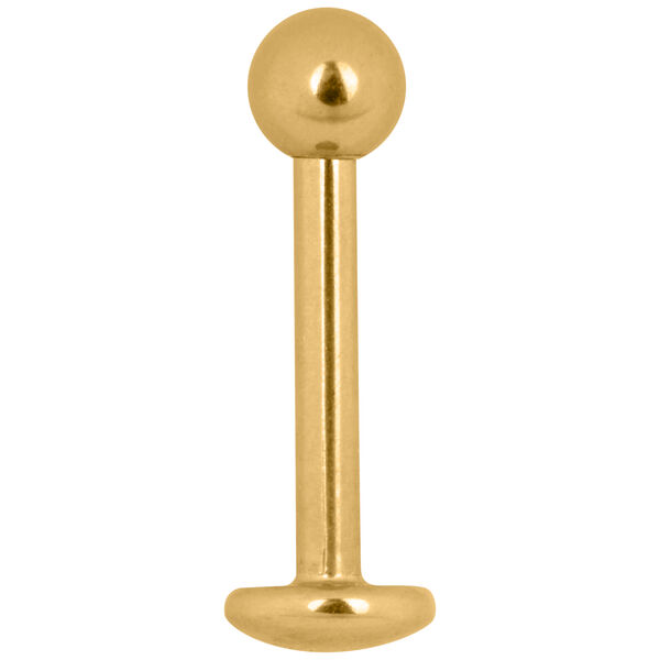 Goldenes Labret Stud Piercing aus Titan mit Außengewinde auf weißem Hintergrund