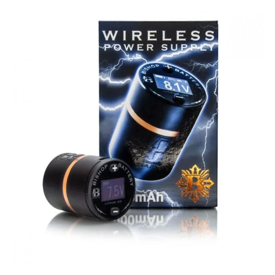 Alimentatore Wireless Nero Bishop V2 davanti alla confezione con design a fulmine