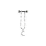 Barbell de oreja plateado con bolas y colgante de luna, fondo de estudio