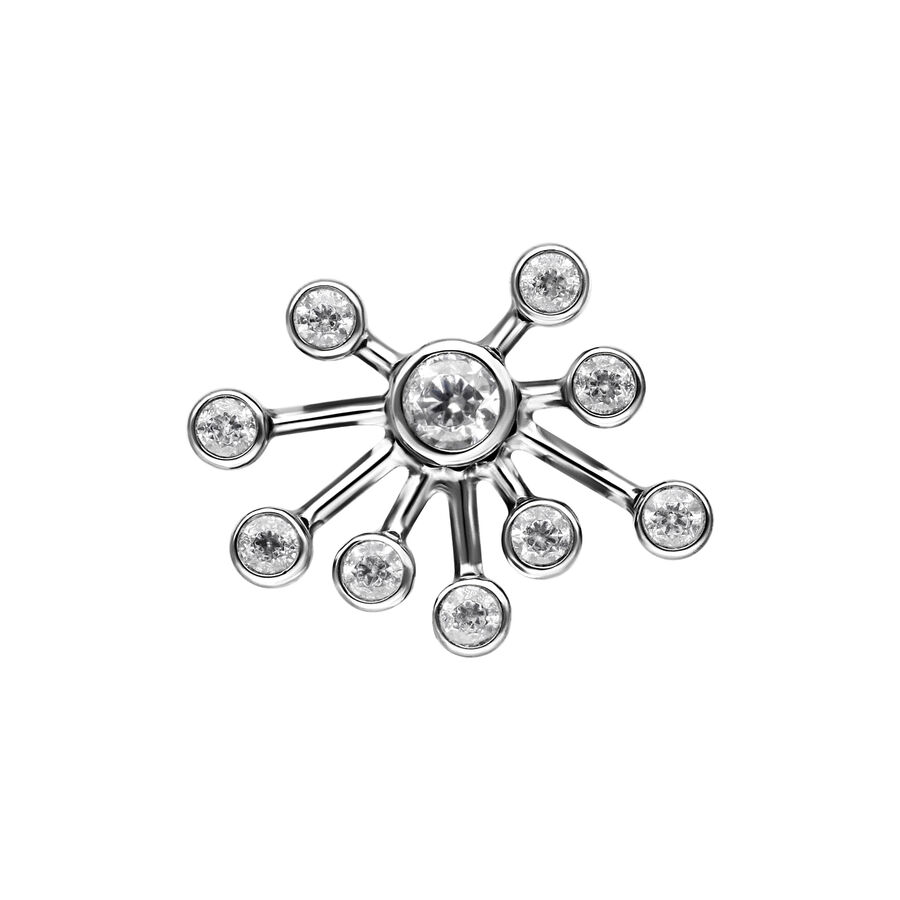 Attacco Push Fit argento con pietre cristalline su sfondo bianco